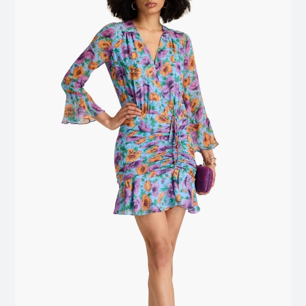 Veronica Beard ‎ Sean Floral-Printed Ruched Dress Silk Size 0